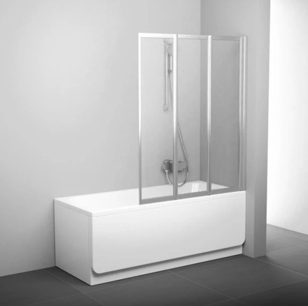 Перегородка (шторка, ширма) на борт ванны складная Ravak VS3 130 белый профиль прозрачное стекло 795V0100Z1